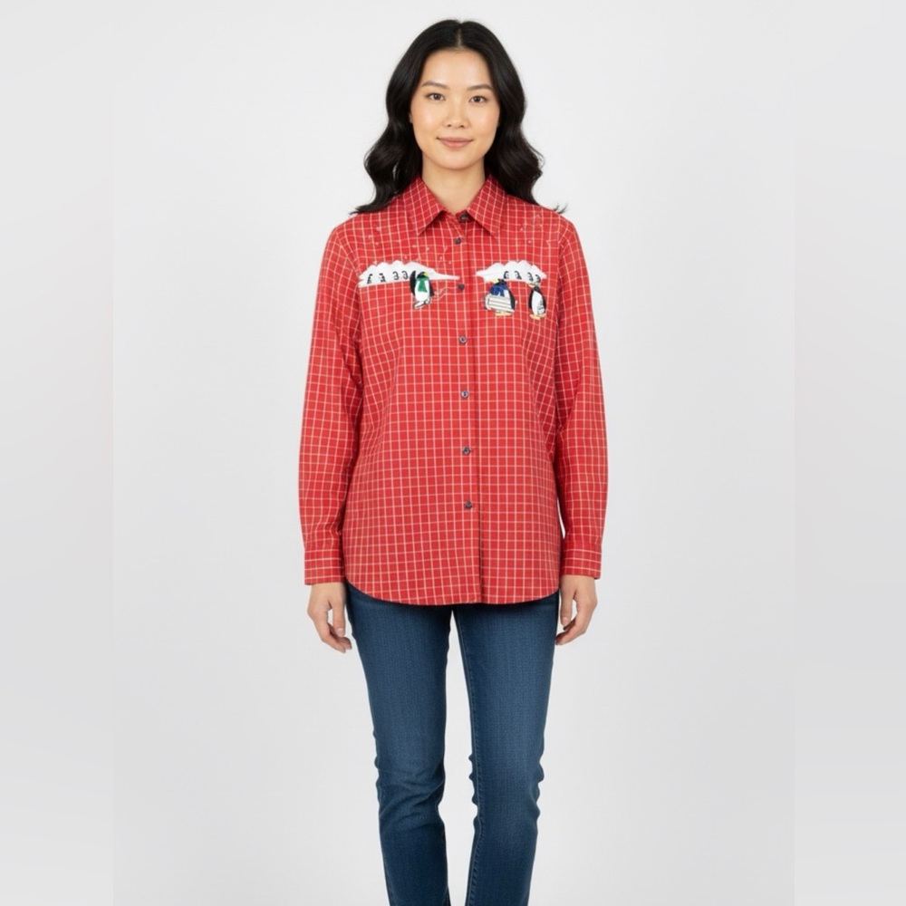 Karen Scott Red Checkered Button Down Shirt